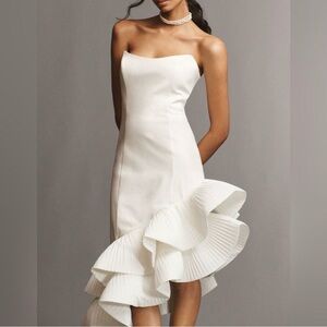 BHLDN Anthropologie Women’s Flamenco Hem Asymmetrical White Fitted Midi Dress M